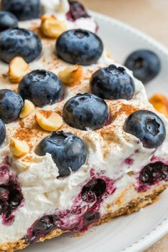 Blueberry dessert with creamy topping, sprinkled with cinnamon and nuts. Cottage Cheese Keto Breakfast, What Can I Make With Cottage Cheese, Cottage Cheese And Blueberries, Cottage Cheese Blueberry Bake, Breakfast Cottage Cheese Recipes, Cottage Cheese Baking, Good Culture Cottage Cheese Recipes, Cottage Cheese High Protein Recipes