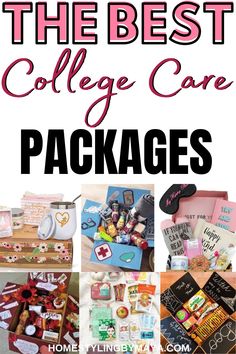 collage of college care packages with text overlay that reads the best college care packages