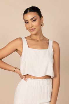 Eleanor Cropped Top - Beige - Petal & Pup USA Double M, Petal And Pup, Linen Crops, Linen Tank, Resort Dresses, Square Neck Top, Dresses By Length, Linen Top, Cropped Top