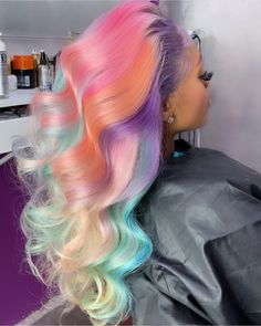 Image may contain: one or more people Hair Done, Pretty Hair Color, Hair Laid, Colored Hair, Front Lace Wigs Human Hair, Baddie Hairstyles, Rainbow Hair, Hair Weave, Dream Hair