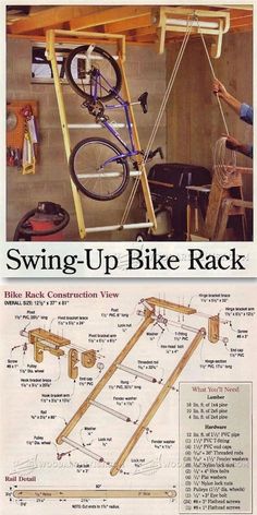 an advertisement for a bicycle rack with instructions on how to hang it and where to put the bike