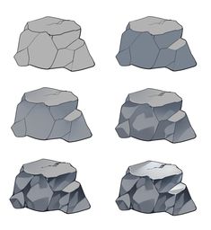 several rocks are shown with different shapes and sizes, including the top one in grey