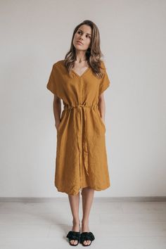 Linen dress Jessica. Linen tunic dress. Summer linen dress. | Etsy Casual Linen Belted Dress For Daywear, Relaxed Fit V-neck Linen Dress With Pockets, Casual Belted Linen Dress For Daywear, Knee-length Linen Dress With Tie Waist, Summer Linen V-neck Dress With Pockets, Casual Linen Midi Dress With Tie Waist, Relaxed Fit Linen V-neck Dress For Daywear, Relaxed Fit V-neck Linen Dress For Daywear, Summer V-neck Linen Dress With Pockets