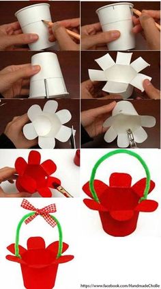 how to make paper flowers out of toilet paper - diy flower basket craft for kids