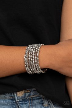 ICE Knowing You - Silver & White Rhinestone Coil Bracelet - Paparazzi Paparazzi Jewelry Images, Silver Wrap Bracelet, Infinity Wrap, Coil Bracelet, Wire Wrapped Bracelet, Paparazzi Accessories, White Rhinestone, Chic Jewelry, Rhinestone Bracelet