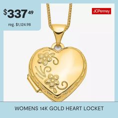 Features: Quick ShipJewelry Closure: Spring Ring ClaspLink Construction: SolidShape: HeartMetal Color: YellowChain Length: 18 InchChain Width: .5 MillimetersPendant Length: 21mmPendant Width: 16mmChain Construction: BoxCare: Wipe CleanMetal: 14k GoldNecklace Type: Locket NecklacesCountry of Origin: Imported