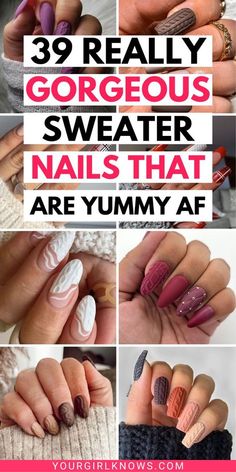 Sweater Pattern Nails, Nails Fade, Cable Knit Sweater Nails, Sweater Nail Art, Nail Art Fall, Daisy Acrylic Nails, Nails Sparkling, Pattern Nails, Sophisticated Nails