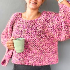 Crochet Colorful Design Pullover, Oversized Sweater, Christmas Gift for Her, Women Organic Clothing, Big Sleeves, Comfy and Warm Sweater Pink Knitted Long Sleeve Top, Pink Long Sleeve Knitted Top, Cozy Pink Knitted Cropped Sweater, Pink Cozy Cropped Sweater, Pink Crochet Sweater For Winter, Pink Hand Knitted Long Sleeve Tops, Handmade Cozy Long Sleeve Knitting Pattern, Cozy Pink Crochet Sweater, Hand Knitted Long Sleeve Pink Tops