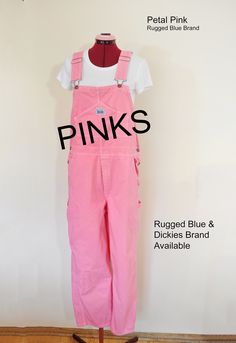 PLEASE LOOK OVER THE DETAILS AND MEASUREMENTS LISTED BELOW BEFORE ORDERING!  THANK YOU! Custom Dyed Bib Overalls. Dickies Brand Painters Bib Overalls.   The Dickies brand differ in that they have white elastic straps which will remain white or tinted.    The Rugged Blue brand that I have previously offered are out of stock and may not be available in the future.  Dickies Brand, 100% Cotton Bib Overall  Pants - Dyed per request of customer color.  This listing is a custom request.  You choose the Fitted Pink Overalls With Pockets, Pink Relaxed Fit Cotton Overalls, Painters Overalls, Overall Pants, Overalls Shorts, Kids Overalls, Kids Denim, Bib Overalls, Short Waist