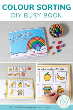 the color sorting busy book with pictures and instructions to make it easier for children to learn colors