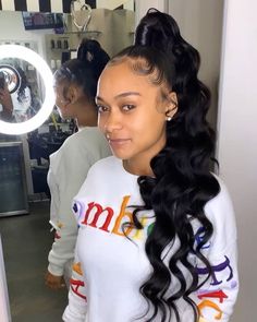 High Soft Pony w/ Wand Curls 💕 #BABYHAIRS of course for My Mommy To Be Tula TETE Dalvi had to slay my bae for her Girly Face… Ponytail Black Women, Extended Ponytail, Hair Colorful, High Ponytail Hairstyles, Weave Ponytail Hairstyles, Black Ponytail Hairstyles, Hair Wigs For Black Women, Hair Ponytail Styles, Sleek Ponytail