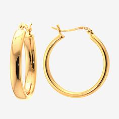 Add these Silver Reflections 24K gold over brass hoop earrings to your jewelry collection today! These hoop earrings are featured in 24K gold over brass, 30mm in length and have a hinged closure. With the simple and sleek design of these hoops, they are guaranteed to draw attention. These hoops can be worn with any wardrobe choice whether you're dressing in every day wardrobe choices or dressy for a special occasion. Earrings are boxed for gift giving! Wipe these hoop earrings clean with a soft Brass Hoop Earrings, Brass Hoops, Earrings Hoop, Earrings Color, Jewellery And Watches, Sleek Design, To Draw, Jewelry Collection, Gold Bracelet