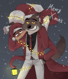 a drawing of a wolf dressed as santa claus