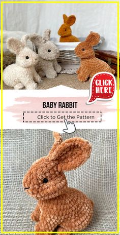 crochet baby rabbit pattern with instructions to make it look like a stuffed animal