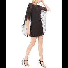 Float Into The Room Every Time You Wear This Effortlessly Breezy Style From Connected, A Sophisticated Shift Dress Reinvented By A Soft Sheer Cape. Approx. 33-1/4" Long From Center Back Neck To Hem. Length Is Based On Size 6p And Varies 1/4" Between Sizes Designed To Fit And Flatter 5'4" And Under Frame V-Neck; Shift Silhouette Pullover Styling; Button Closure At Center Back Of Neck Sheer Cape Overlay Polyester Hand Wash Imported Connected Exclusive For Nordstrom Nordstrom Tag Attached Sheer Cape, Breezy Style, Overlay Dress, Nordstrom Dresses, Back Neck, Pullover Styling, Shift Dress, The Room, Float