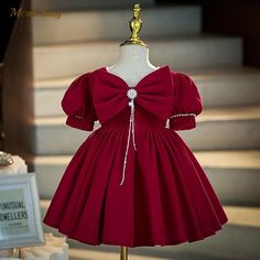 Baby Girl Princess Gold Velvet Pearl Beading Dress Puff Sleeve Infant Toddler Child Vestido Princess Dress Red, Party Dress Red, Birthday Princess Dress, Toddler Princess Dress, Baby Birthday Dress, Girls Birthday Party Dress, Baby Girl Princess Dresses, Toddler Party Dress