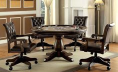 a round table with four chairs around it