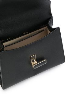 Black leather Iside petite tote from Valextra featuring a top handle, a detachable and adjustable shoulder strap, an internal slip pocket and a foldover top with clasp closure. | Valextra Iside petite tote Designer Flap Bag With Top Handle And Removable Pouch, Designer Top Handle Flap Bag With Removable Pouch, Classic Rectangular Flap Bag With Handles, Designer Flap Bag With Handles For Evening, Luxury Tote Flap Bag With Detachable Handle, Designer Box Bag With Detachable Strap For Office, Designer Office Box Bag With Detachable Strap, Timeless Crossbody Shoulder Bag With Handles, Designer Everyday Flap Bag With Handles