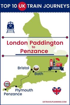 london paddington to penzance map with the top 10 train journey destinations in england