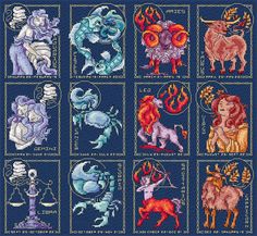 the zodiac symbols cross stitch pattern