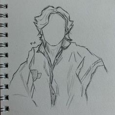 a pencil drawing of a man's face with his hands in his pockets, looking to the side