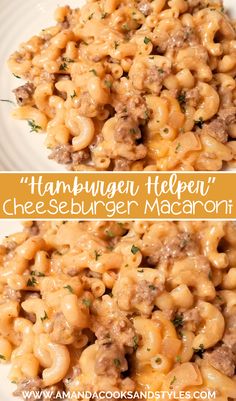 hamburger helper's cheeseburger macaroni recipe on a white plate