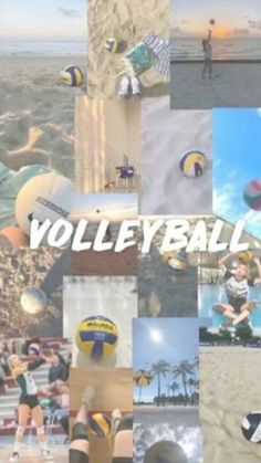 a collage of volleyball pictures with the word volleyball in it's center surrounded by images of people and sports equipment