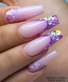 Retro Nails, May Nails, Colored Acrylic Nails, Purple Nail, Ombre Nail Designs, Almond Acrylic Nails, Glass Nails, Sparkly Nails, Luxury Nails