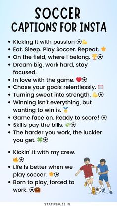 a poster with the words soccer captions for insta