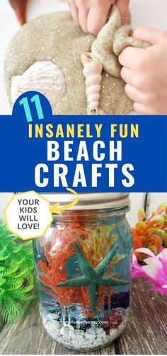 kids are playing with beach crafts in a jar