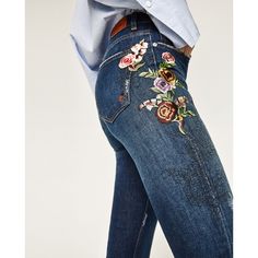 Mid Rise Jeans With Five Pockets. Distressed Detail On The Piping. Floral And Ladybug Embroidery At The Sides. Cropped Cut Hem With Flare Opening. Brand New With Tags! Sold Out! Comes From A Smoke-Free Home! Brand: Zara. Ref: 6840/277/400 (Missing Price Tag But Has Back Waist Tag). Size: Euro 34 (Us 2 / Mexico 24). Waist: 28". Rise: 9". Hip: 33.5" Unstretched. Thigh At Crotch: 9". Inseam: 25.5". Leg Opening: 15.5". Floral Denim Pants, Patches Jeans, Creative Clothes, Denim Projects, Painted Jeans, Floral Jeans, Altering Clothes, Painted Clothes, Jeans Diy