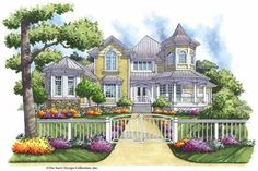 this is an artist's rendering of the front elevation of these victorian home plans