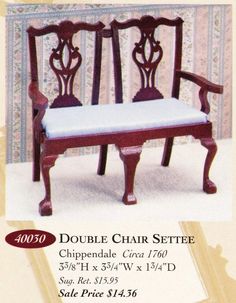 an advertisement for a wooden chair settee