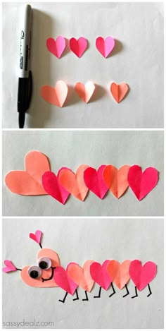 paper hearts cut out to look like a caterpillar