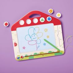 a child's drawing board with buttons on it