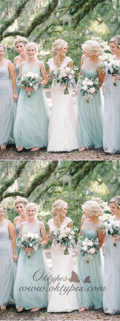 the bridesmaids are posing for pictures in their dresses