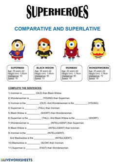 the superheros worksheet for kids to learn how to use them in their own language