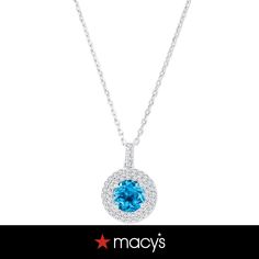 in stock Macy's Round Gemstone Necklaces, Macy's Round Gemstone Necklace, Macy's Gemstone Necklaces, Birthstone Pendant, White Sapphire, Blue Topaz, Birthstone, Topaz, Halo