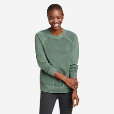 Women's Mineral Wash Terry Crew Sweatshirt | Eddie Bauer Fall Sportswear Sweatshirt For Outdoor Activities, Functional Cotton Crew Neck Sweatshirt, Sporty Sweatshirt With Raglan Sleeves For Everyday, Sporty Everyday Sweatshirt With Raglan Sleeves, Outdoor Cotton Sportswear Sweatshirt, Cotton Athleisure Sweatshirt For Everyday, Fall Outdoor Activewear With Relaxed Fit, Fall Outdoor Sportswear Tops, Relaxed Fit Raglan Sleeve Comfortable Top