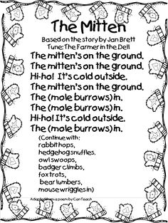 the mitten poem is shown in black and white