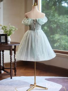 Green Beaded Flower Homecoming Dresses Off the Shoulder Graduation Dre – Viniodress Homecoming Inspiration, Mint Homecoming Dresses, Green Homecoming Dress, Shoulder Embellishment, Prom Dress Green, Off Shoulder Tulle, Tulle Neckline, Grey Prom Dress, Green Homecoming Dresses