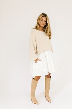 wells sweater dress *zoco exclusive* – shop zoco Chic Chunky Knit Cropped Sweater For Layering, Chic Cropped Sweater For Layering In Soft Knit, Chic Soft Knit Cropped Sweater For Layering, Chic Cropped Soft Knit Sweater For Layering, Chic Cropped Sweater For Layering, Oversized Beige Sweater Dress For Spring, Chic Soft Knit Sweater Dress For Spring, Oversized Cream Cropped Sweater For Spring, Cream Knit Dress For Fall