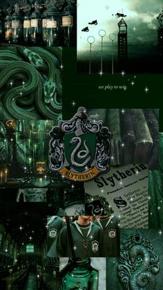 the collage shows many different things in green and black