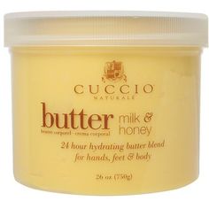 CUCCIO NATURALE Milk & Honey Butter Blend Hydrating Treatment for Hand, Feet and Body / 26 oz. CUCCIO NATURALE Milk & Honey Butter Blend Hydrating Treatment for Hand, Feet and Body leaves skin extremely soft with a dewy finish. Lasts five times longer than ordinary lotion. 26 oz. A non-oily, intense hydrating treatment for silky smooth skin. Honey extract, a natural humectant, moisturizes and adds vital nutrients, with a soothing scent of Milk & Honey. Great to use after exfoliating Honey Milk, Aesthetic Health, Tattoo Health, Massage Cream, Body Smells, Bee Tattoo, Body Milk, Milk Honey, Perfume Scents