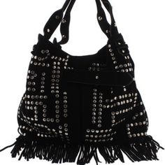 New With Tag. Gorgeous Black Suede Leather Bag With Fringes And Studs. No Trades Thrift Style, Goth Purse, Fringe Purse, Studded Bag, Black Stud, Fringe Bags, Boho Bags, Money Bag, Leather Fringe