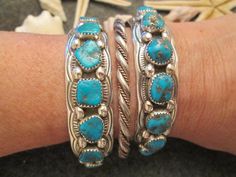 Gorgeous Navajo Handcrafted Sterling & Genuine Morenci Turquoise Cuff>THUNDERBIRD MOTIF Stamping>7 S Jewelry Markings, Big Pearl Ring, Antique Turquoise Jewelry, Turquoise Stone Jewelry, Morenci Turquoise, Antique Turquoise, American Indian Jewelry, Jewelry Turquoise, Latina Fashion