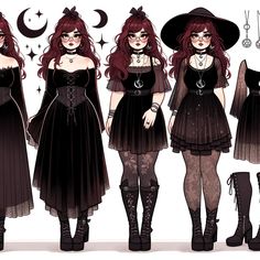 Updo Drawing Reference, Fancy Witch Outfit, Witch Clothes Drawing Reference, Types Of Alternative Styles, Witchy Character Design, Halloween Oc Ideas, Witch Style Aesthetic, Witch Clothes Drawing, Witch Vibes Outfit