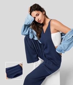 Discover Women’s Halara Flex™ V Neck Side Poket Waffle Stretchy Knit Denim Casual Overalls at Halara, Crowd-Approved Affordable Choices Made For What Moves You. Denim Jumpsuit Overalls, Knit Denim, Bleach Wash, Denim Jumpsuit, Casual Denim, 2 Way, Denim Women, Inside Out, Overalls