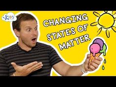 a man holding an ice cream cone with the words changing states of matter