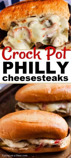 crock pot phily cheese steaks with text overlay